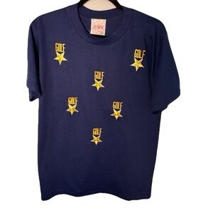VTG Golf T-Shirt Embroidery Navy Gold Stars Hanes Heavyweight‎ Sz Medium